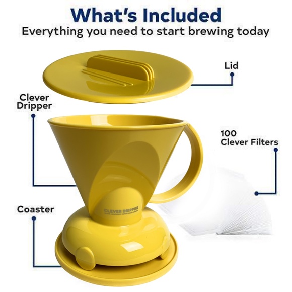 CLEVER Dripper Pour Over Coffee Maker Bonus 100 Filters York Yellow #4 18 Ounce - Picture 13 of 14